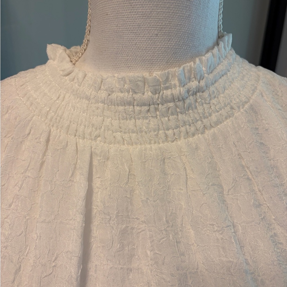 NWT…Boutique Smocked Neck Textured Top With Sequin Puff Short Sleeves - Picture 4 of 10